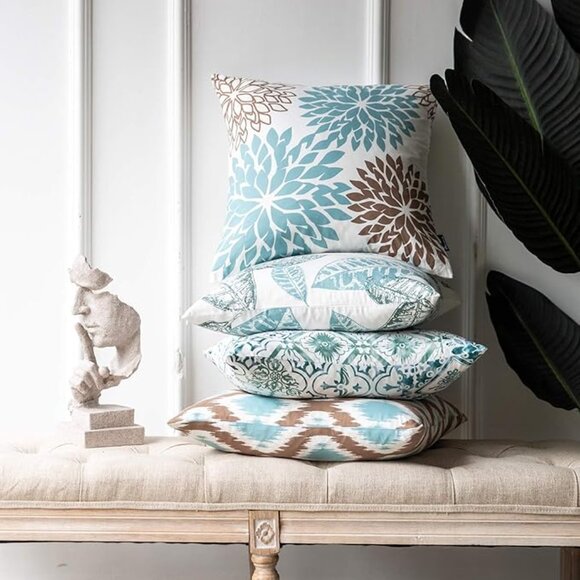 Phantoscope Decorative Pillow Covers | Set of 4 | 18x18 | Leaf Print - Picture 1 of 5